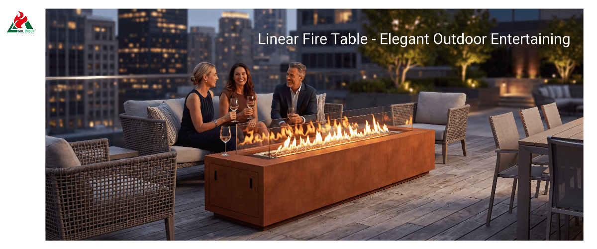 Linear Corten Fire Table Real Scene